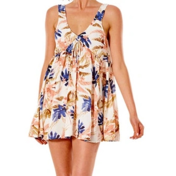Rip Curl Women’s Mini Dress Sunset Waves Tank Cover Up Coral Navy Floral Size XS - Picture 1 of 7